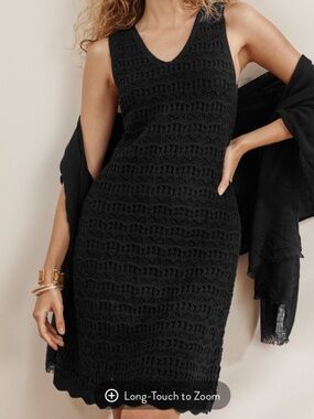 LIKE NEW J.Jill black crochet V-neck dress, size Large